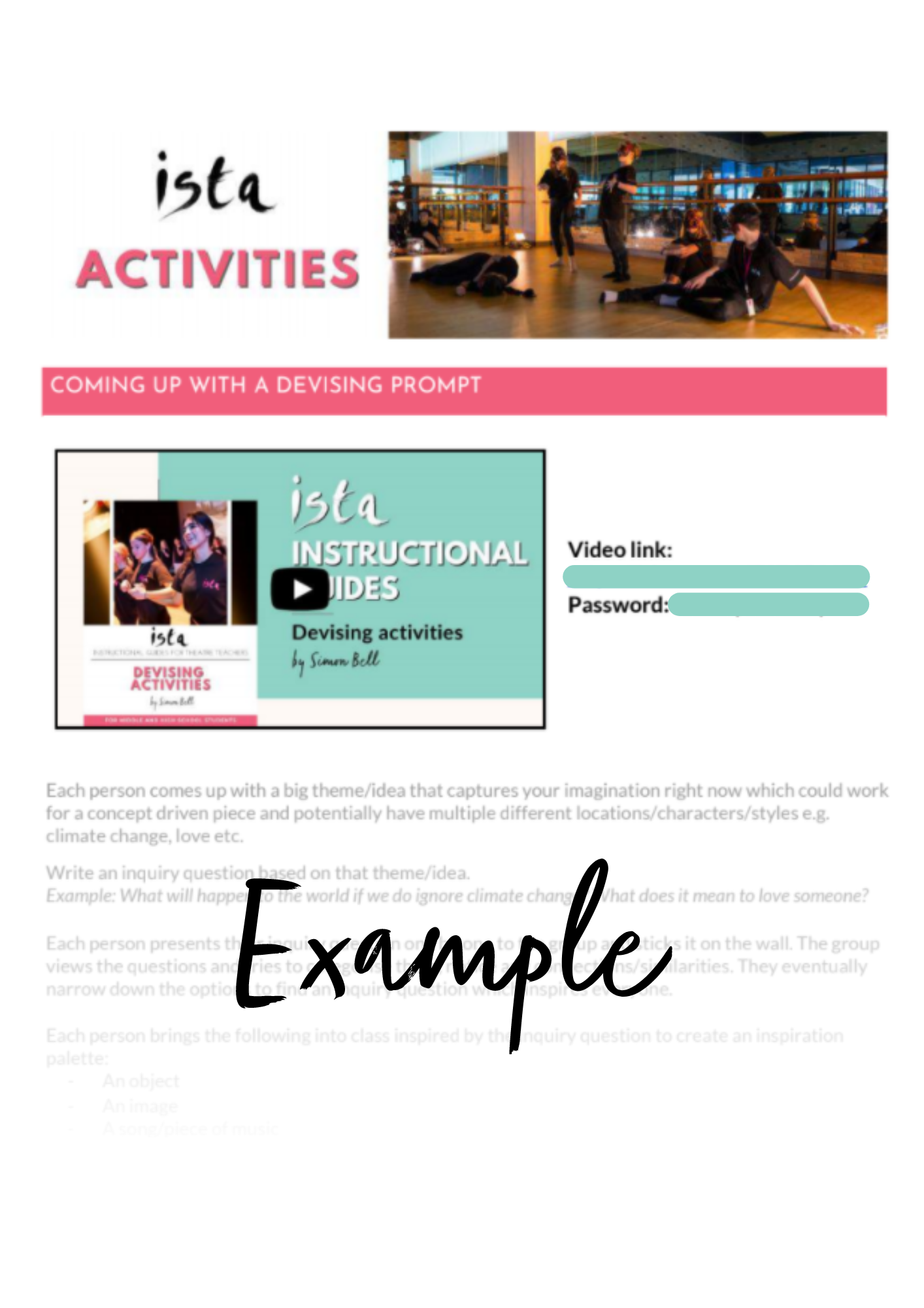 Digital instructional guides for theatre teachers:  Devising activities